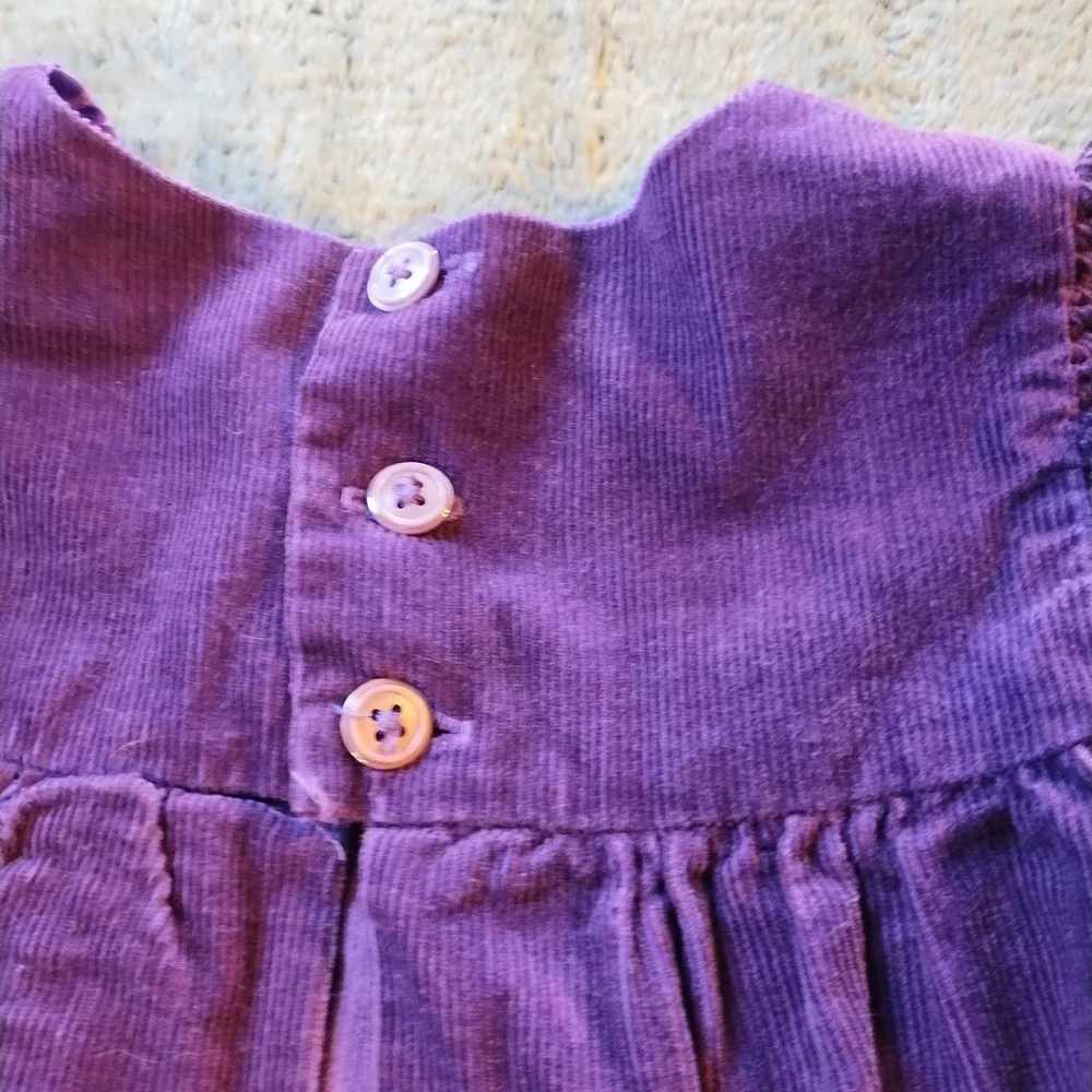 VTG Purple Corduroy Ruffle Sleeve Pinafore Jumper‎ Dress Pockets Kids 3T READ